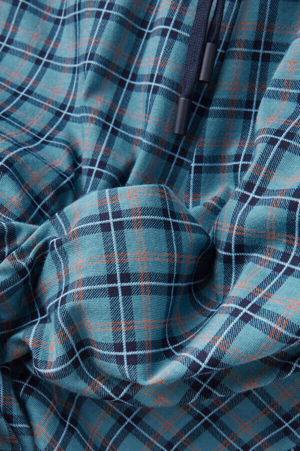 Ανοιχτό μπλε βαμβακερό παντελόνι με καρό μοτίβο Ανοιχτό μπλε βαμβακερό παντελόνι με καρό μοτίβο