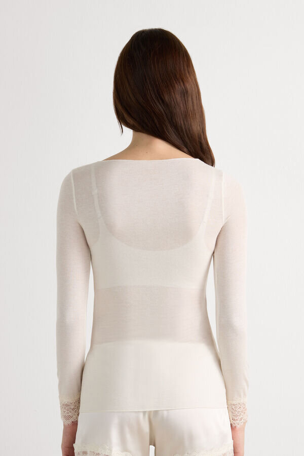 Εξαιρετικά ελαφρύ πουκάμισο με δαντέλα από κασμίρ και μακριά μανίκια Εξαιρετικά ελαφρύ πουκάμισο με δαντέλα από κασμίρ και μακριά μανίκια