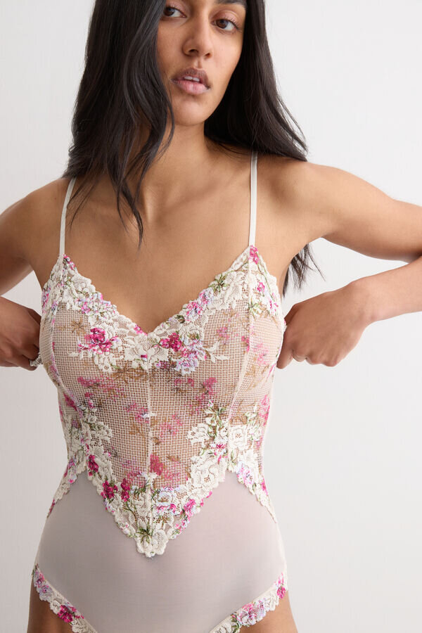 Κορμάκι από τούλι και Lace Bodysuit με Pretty Flowers floral print Κορμάκι από τούλι και Lace Bodysuit με Pretty Flowers floral print