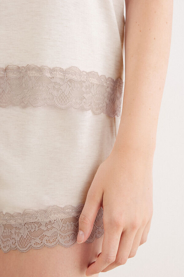 Κορμάκι με δαντελένια λεπτομέρεια Κοντό πιτζάμα από μοντάλ Κορμάκι με δαντελένια λεπτομέρεια Κοντό πιτζάμα από μοντάλ