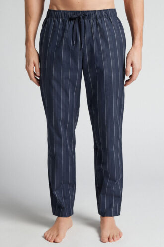 Λευκό παντελόνι με ρίγες από μπλε βαμβακερό ύφασμα