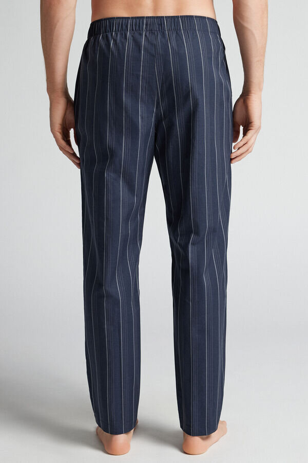 Λευκό παντελόνι με ρίγες από μπλε βαμβακερό ύφασμα Λευκό παντελόνι με ρίγες από μπλε βαμβακερό ύφασμα