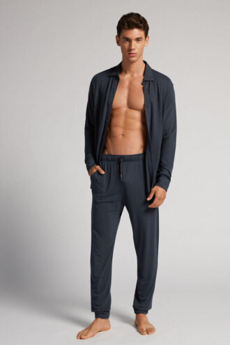 Μακρύ παντελόνι από μοντάλ και μετάξι πικέ