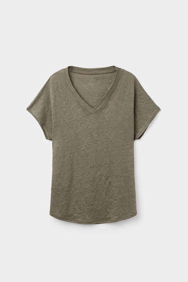 Μπλούζα από καθαρό λινό με κοντό μανίκι και V λαιμόκοψη Μπλούζα από καθαρό λινό με κοντό μανίκι και V λαιμόκοψη