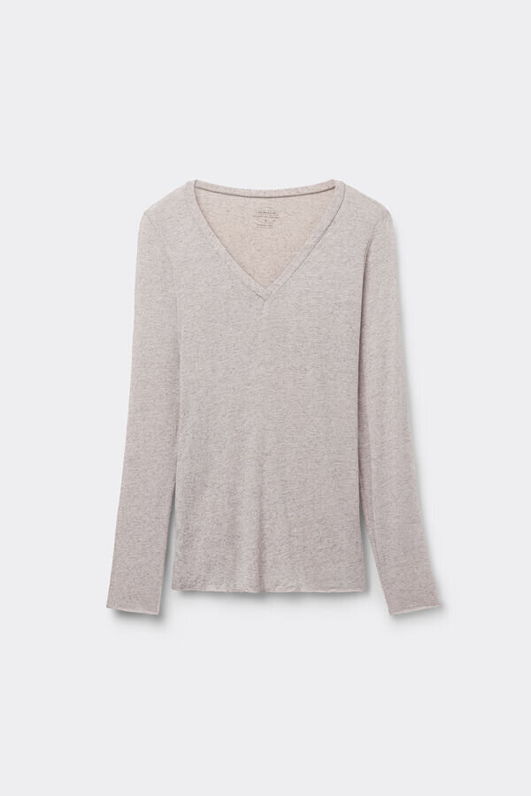Μπλούζα με V λαιμόκοψη από εξαιρετικά ελαφρύ μοντάλ με κασμίρ Μπλούζα με V λαιμόκοψη από εξαιρετικά ελαφρύ μοντάλ με κασμίρ