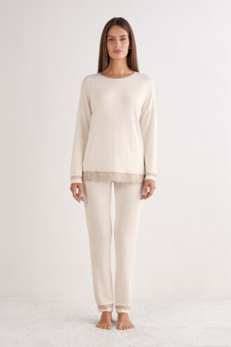 Παντελόνι πιτζάμας με δαντέλα σε μακρύ μήκος από Modal