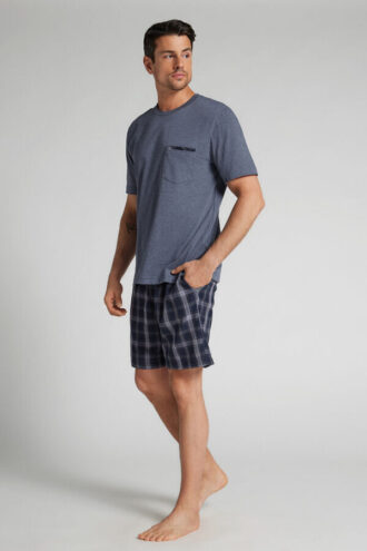 Πιτζάμα με καρό σχέδιο από ύφασμα denim και βαμβάκι