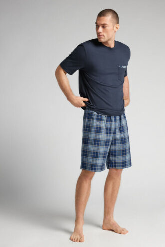 Πιτζάμα με καρό ύφασμα και βαμβακερό σορτς