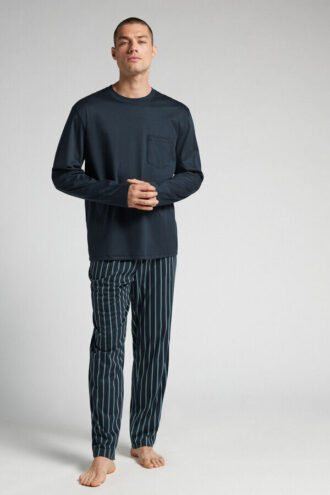 Πιτζάμα πλήρους μήκους από εκτυπωμένο βαμβάκι υψηλής ποιότητας με μερσερίωση