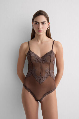 Pretty Flowers Lace Bodysuit από τούλι και δαντέλα με λουλούδια