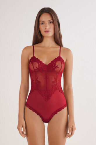 Pretty Flowers Lace Bodysuit από τούλι και δαντέλα με λουλούδια