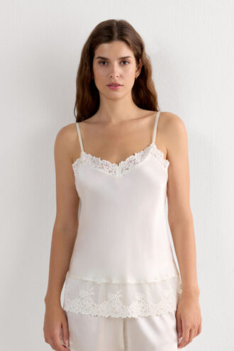 Pretty Flowers μεταξωτό μπλουζάκι με λεπτές τιράντες